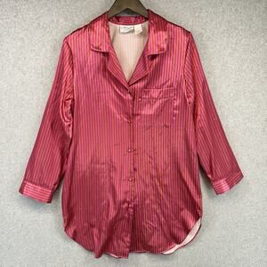 Nicole Classics Womens Pajama Top Size Small Pink Striped Button Up